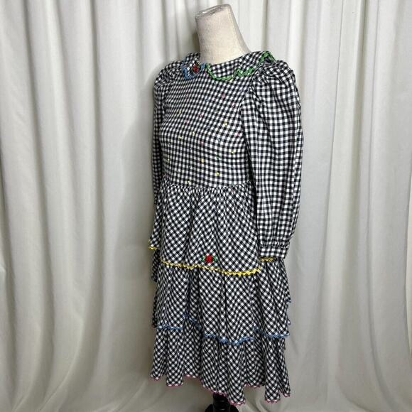 Mousefeathers Vintage Ruffled Tiered Checkered Midi Dress Juniors 8 Cottagecore - Picture 12 of 13